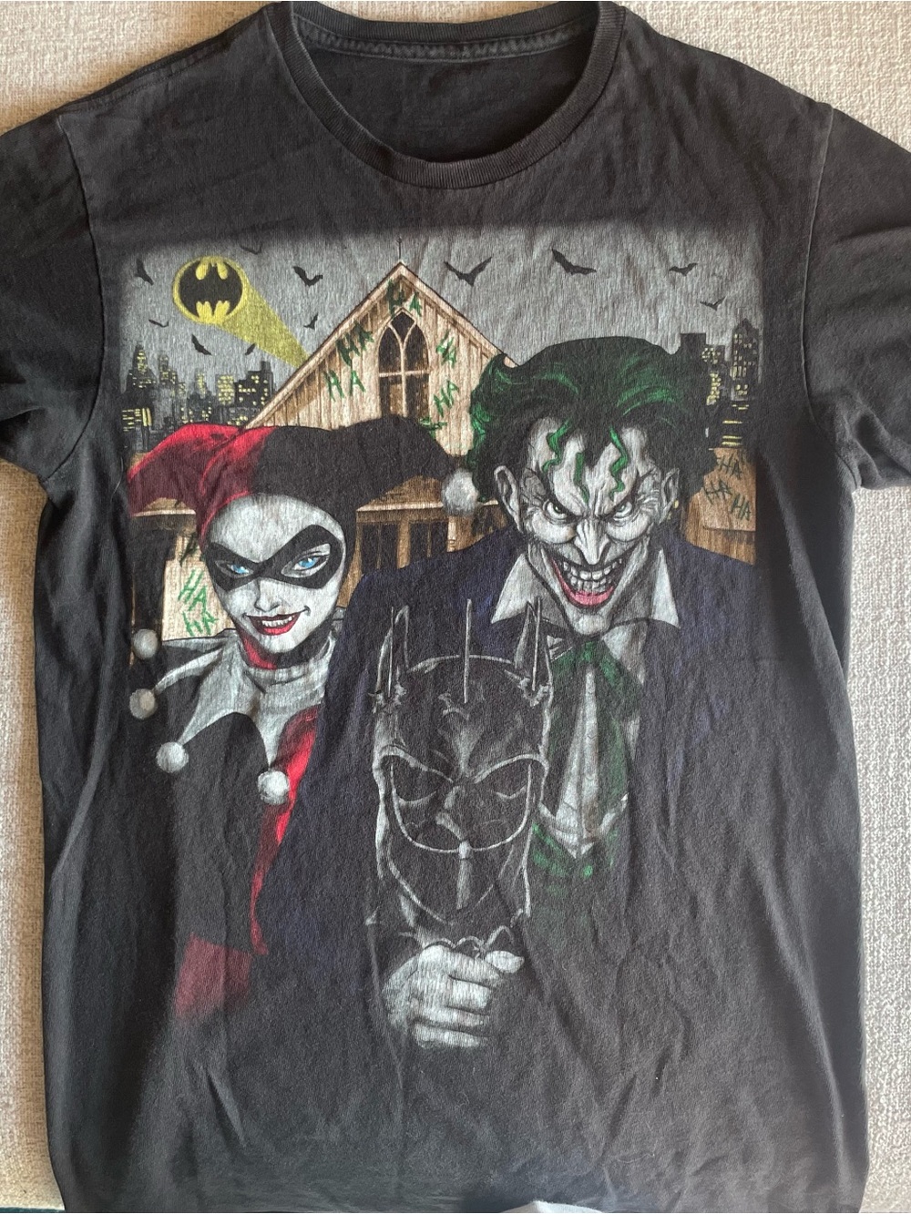 DC Batman Joker Harley Quinn Black Graphic T-Shirt S